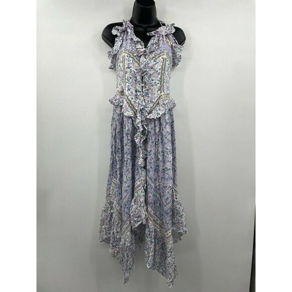 Free People Cannon Moon Maxi Top Dress XS Lace Trim Floral Ruffles - Picture 2 of 7